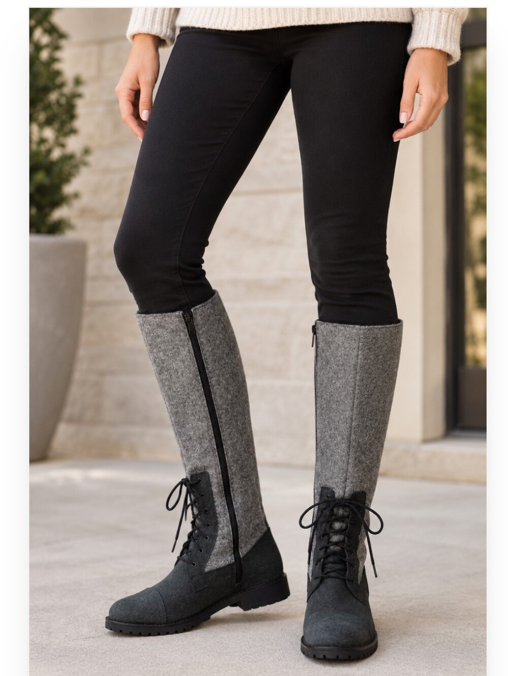 Martino Canada Felt/Suede Tall Two-Tone Gray Size Zipper Lace-Up Boots. Sz. 11M.